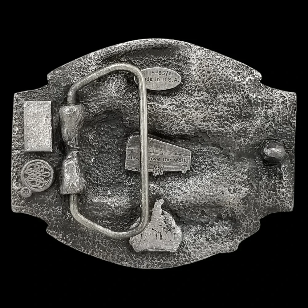 Buses Move the World Belt Buckle USA Made Transportation Collector Pewter Color‎